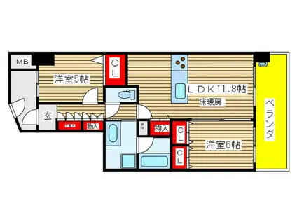 イニシア朝霞(2LDK/11階)の間取り写真