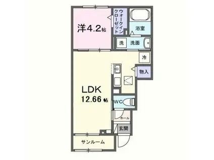 グラムス レビン(1LDK/1階)の間取り写真