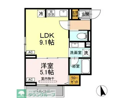 セレスティア栗原II(1LDK/2階)の間取り写真