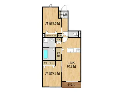 メゾンクレール日暮サウス(2LDK/1階)の間取り写真