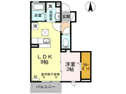 JR山田線 上盛岡駅 徒歩10分 2階建 築11年(1LDK/1階)の間取り写真