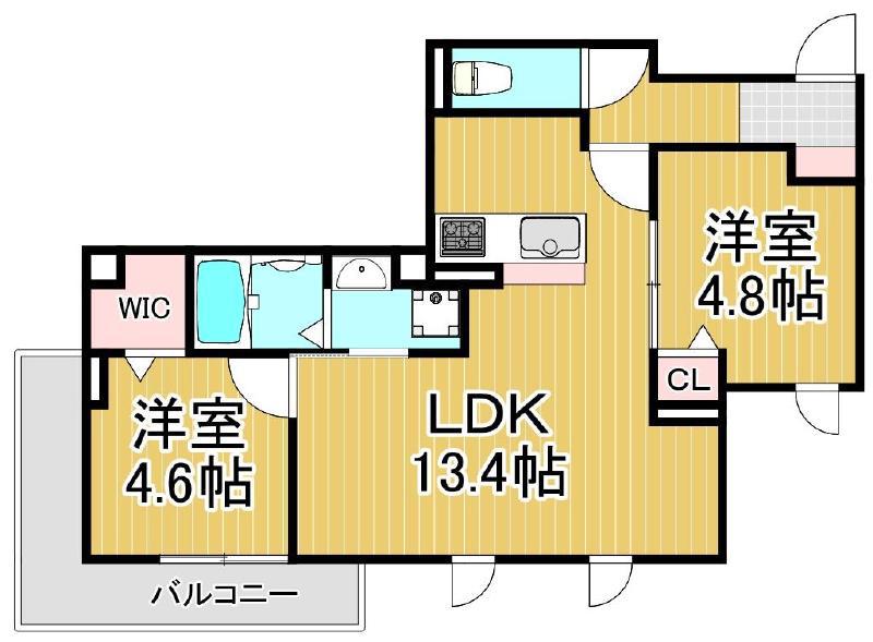 セレスティア南花畑III(2LDK/3階)の間取り写真