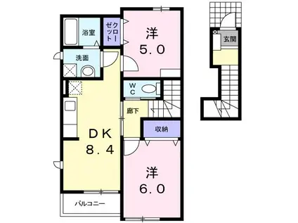 ウェルシーKII(2DK/2階)の間取り写真