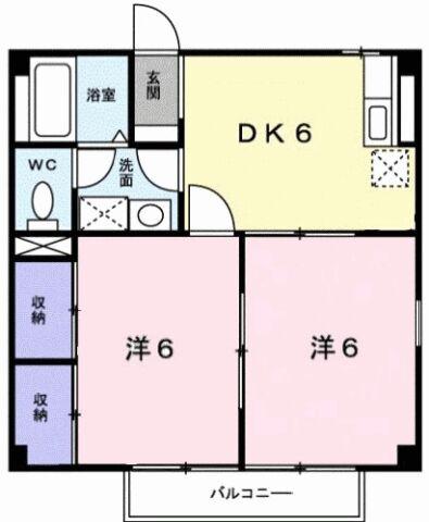 クレセント(2DK/2階)の間取り写真