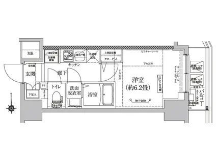 ルフレプレミアム横浜リーヴァ(1K/4階)の間取り写真