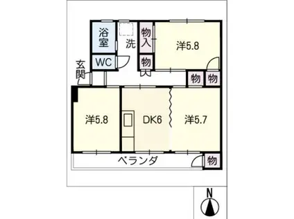 竹越コーポラス503(3DK/5階)の間取り写真