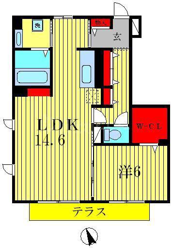 リヴィール ソワ II(1LDK/1階)の間取り写真