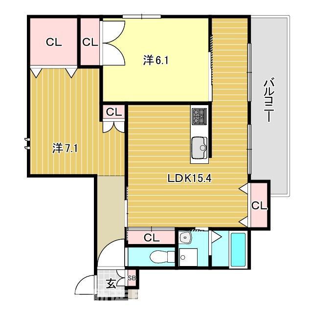 グランエイト甲子園戸崎(2LDK/3階)の間取り写真