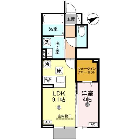 ANPOOL A棟(1LDK/1階)の間取り写真