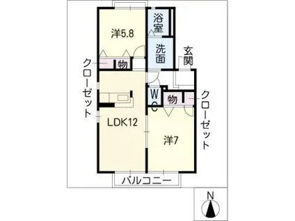 ヴェルドミール A棟(2LDK/2階)の間取り写真