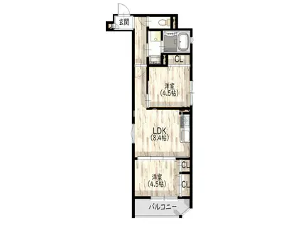 クリエオーレ神田中通IV(2LDK/1階)の間取り写真