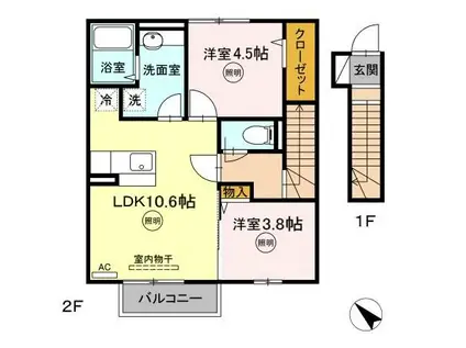 D.ROOMたかむら知古B棟(2LDK/2階)の間取り写真