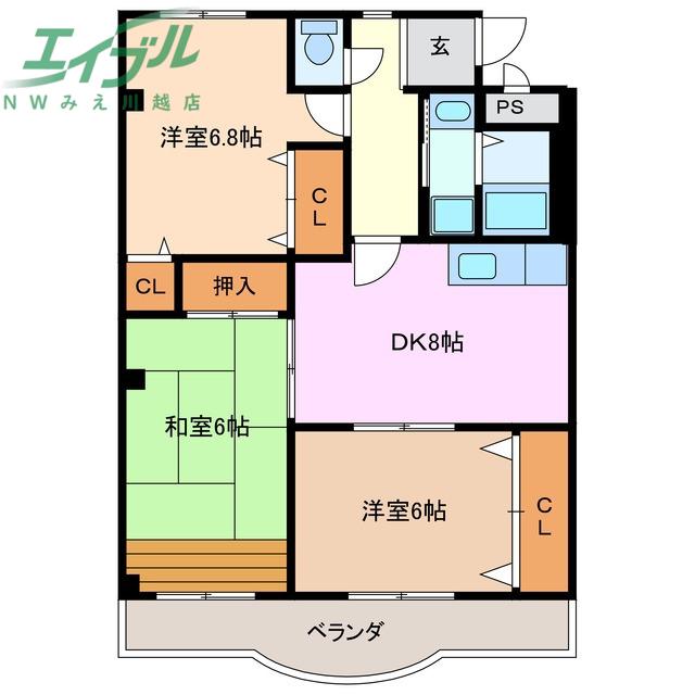 ベレーザII(3DK/2階)の間取り写真