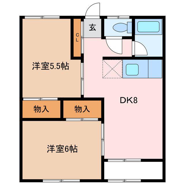 宮嶋ハイツ I(2DK/2階)の間取り写真