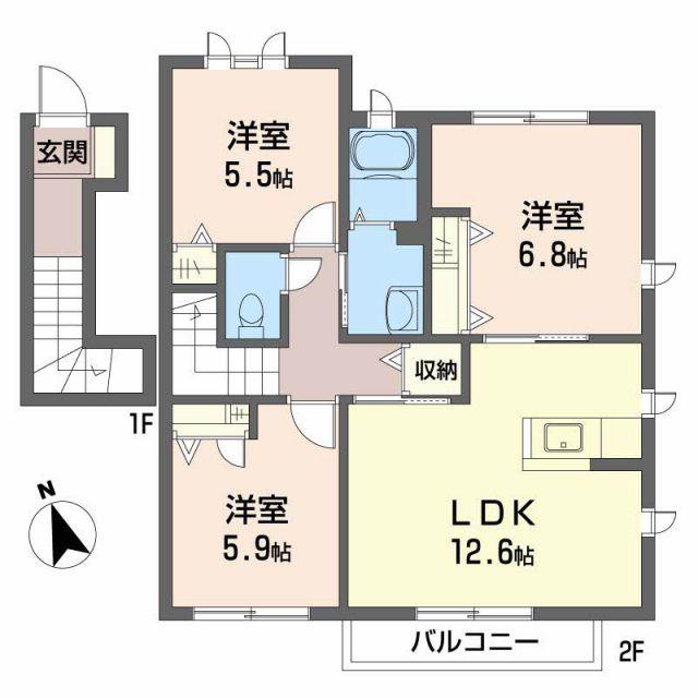 オレンジホップ C棟(3LDK/2階)の間取り写真