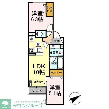 D BLESS宿河原(2LDK/1階)の間取り写真
