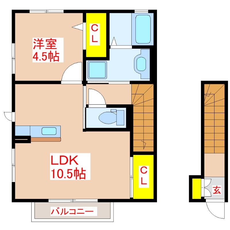 ハピネスさつき(1LDK/2階)の間取り写真