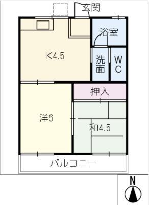 豊明ハイツ(2K/2階)の間取り写真