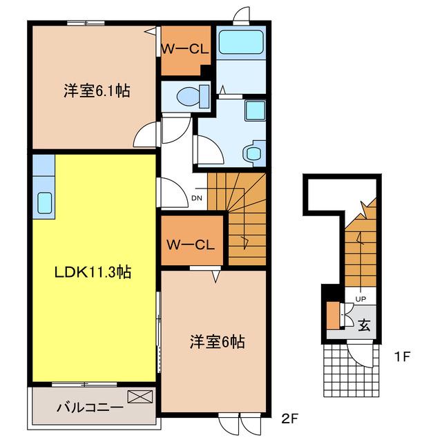 ベスト ナウ ハウスC(2LDK/2階)の間取り写真