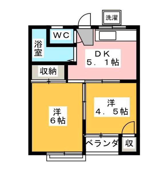 ユニバース・7(2DK/2階)の間取り写真