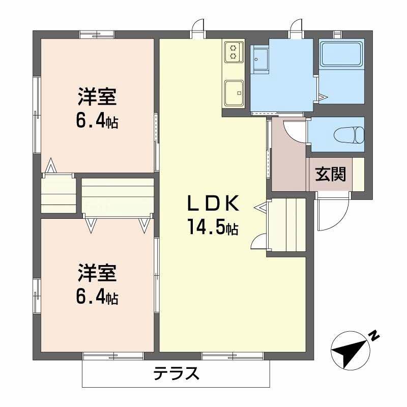 リバービューB棟(2LDK/1階)の間取り写真
