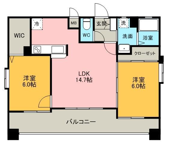 サンシティ博多(2LDK/4階)の間取り写真