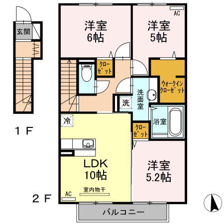 ユ・メゾン(3LDK/2階)の間取り写真