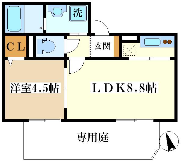 ウィットヒメサト(1LDK/1階)の間取り写真