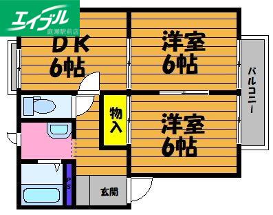 メゾン松尾C(2DK/2階)の間取り写真