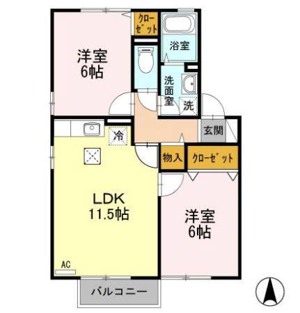 セジュールアユAB(2LDK/1階)の間取り写真