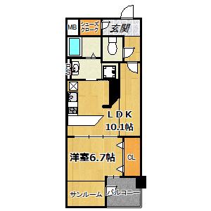 ココマリーニ(1LDK/2階)の間取り写真