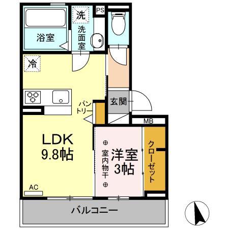 クレール天王山(1LDK/2階)の間取り写真