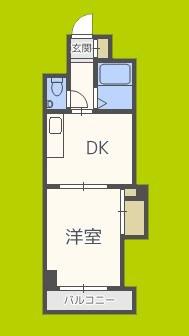 ノルデンハイム新北野(1DK/2階)の間取り写真