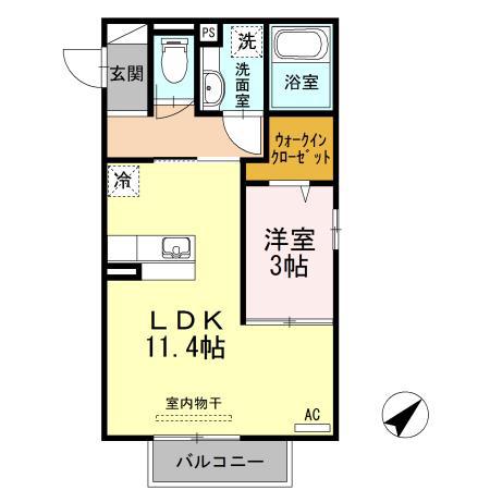 プログレス1 A棟(1LDK/2階)の間取り写真
