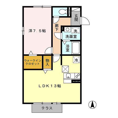 モナリエ那加B(1LDK/1階)の間取り写真