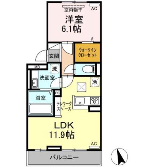 マッセル大在(1LDK/1階)の間取り写真