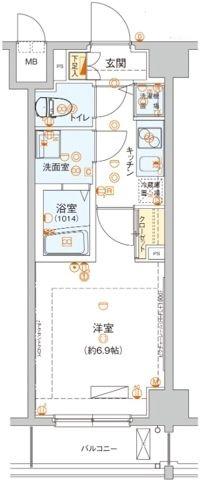 ハーモニーレジデンス池上(1K/2階)の間取り写真