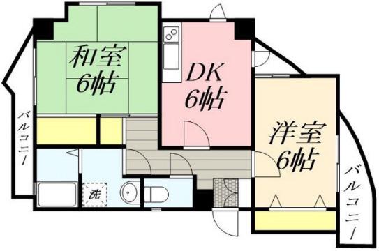 プリセランス長丘(2DK/5階)の間取り写真