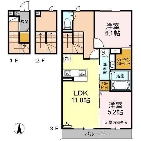 ココンセレソ(2LDK/3階)の間取り写真