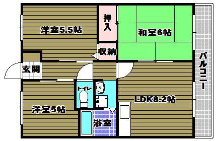 尾崎コーポ(3LDK/3階)の間取り写真