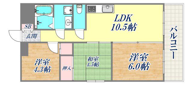 甲南本山ハイム(3LDK/2階)の間取り写真