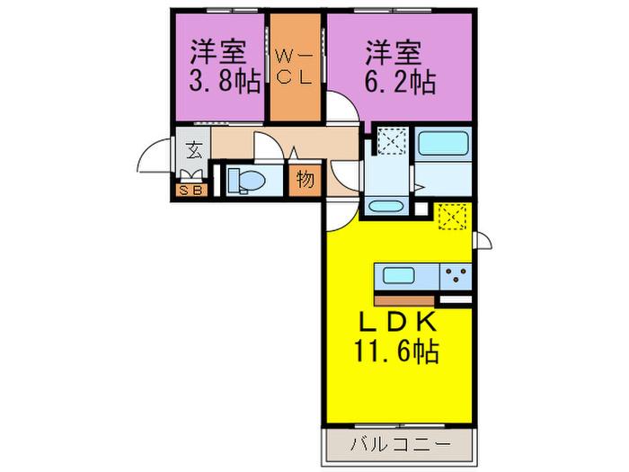D-ROOMアネシス(2LDK/2階)の間取り写真