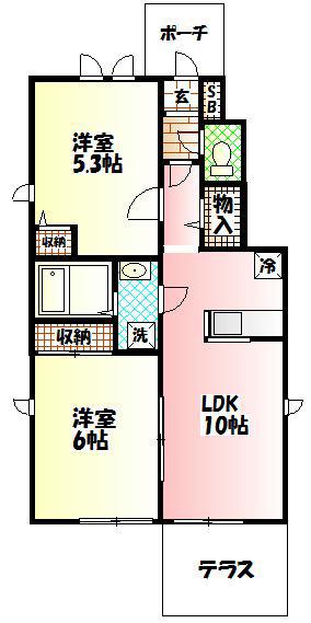 ローズヒルK(2LDK/1階)の間取り写真