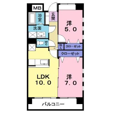 エレガントコンドミニアム(2LDK/3階)の間取り写真