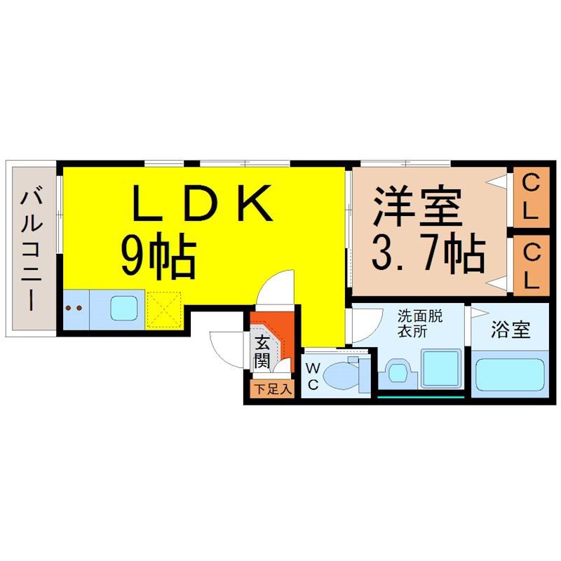 FINE COURT車道(1LDK/3階)の間取り写真