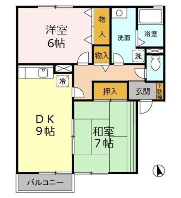 グランシャリオ(2DK/1階)の間取り写真