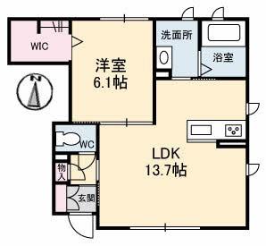 ウェランガ B棟(1LDK/1階)の間取り写真