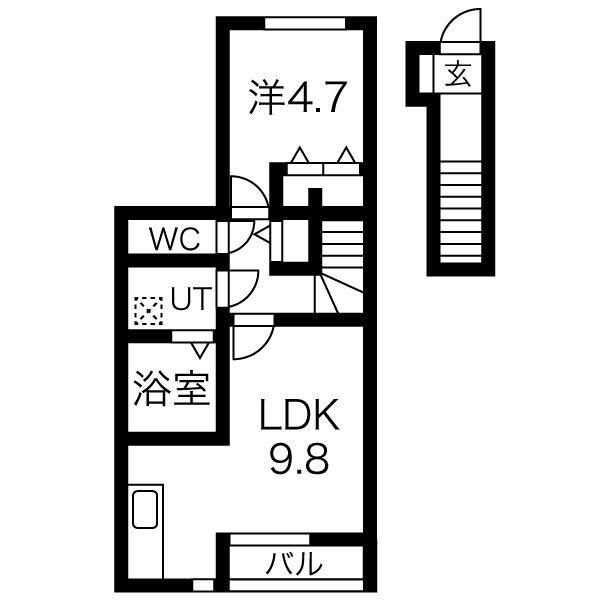 さくらサウス(1LDK/2階)の間取り写真