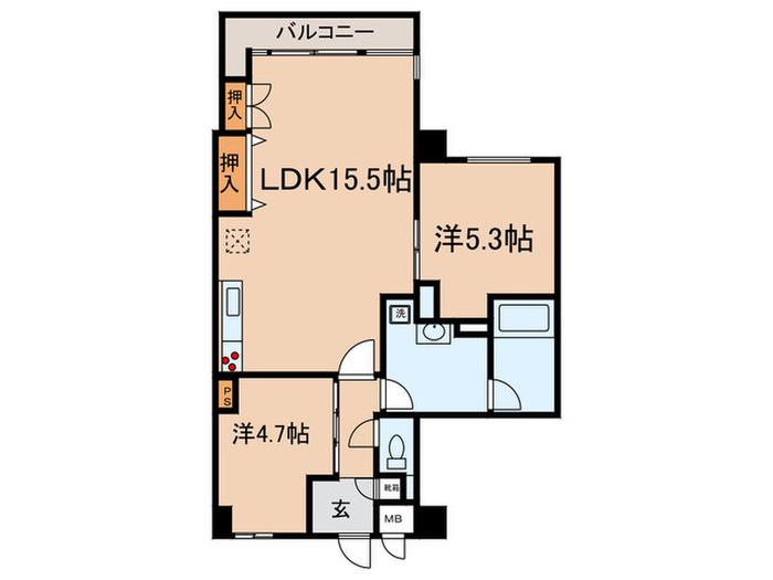 グリーンウッド大蔵(2LDK/1階)の間取り写真