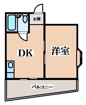 コスモス住道(1DK/1階)の間取り写真